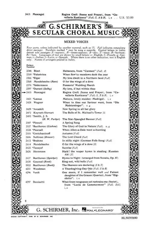 Mascagni, Pietro Regina Coeli Scene And Prayer