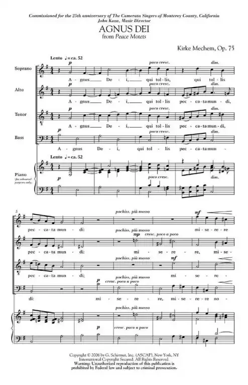 Mechem, Kirke Agnus Dei (from Peace Motets)