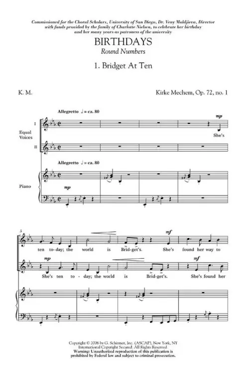Mechem, Kirke Birthdays / Round Numbers Op. 72