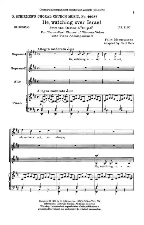 Mendelssohn-Bartholdy, Felix He, Watching Over Israel