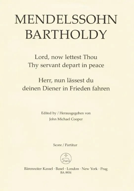 Mendelssohn-Bartholdy, Felix Lord now lettest Thou Thy servant depart in peace