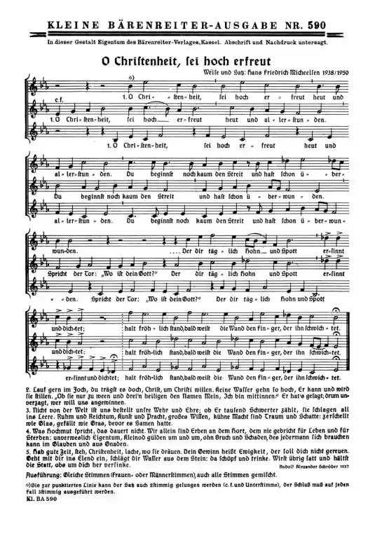 Micheelsen, Hans Friedrich O Christenheit, sei hoch erfreut – O König Jesu Christe