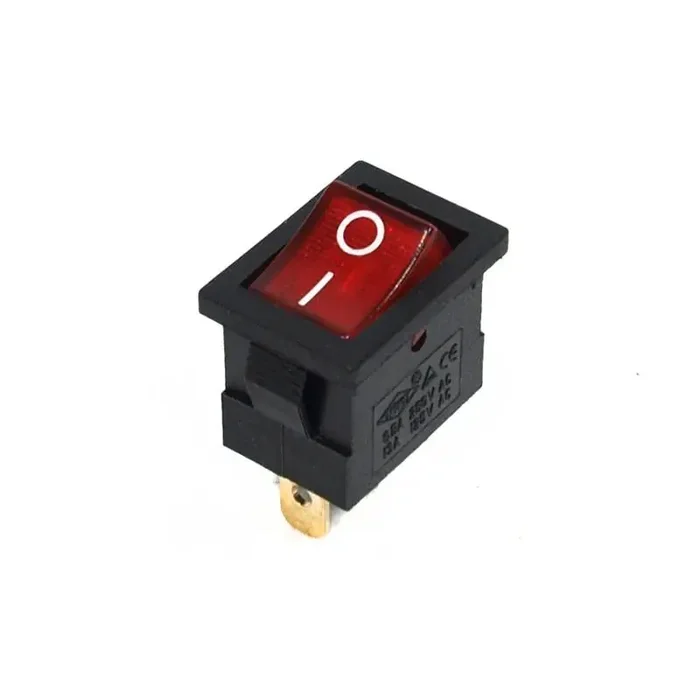 Mini Rocker switch, 2 postion, SPST, ON-OFF, lighted red