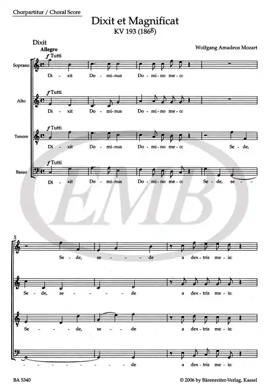 Mozart, Wolfgang Amadeus Dixit et Magnificat