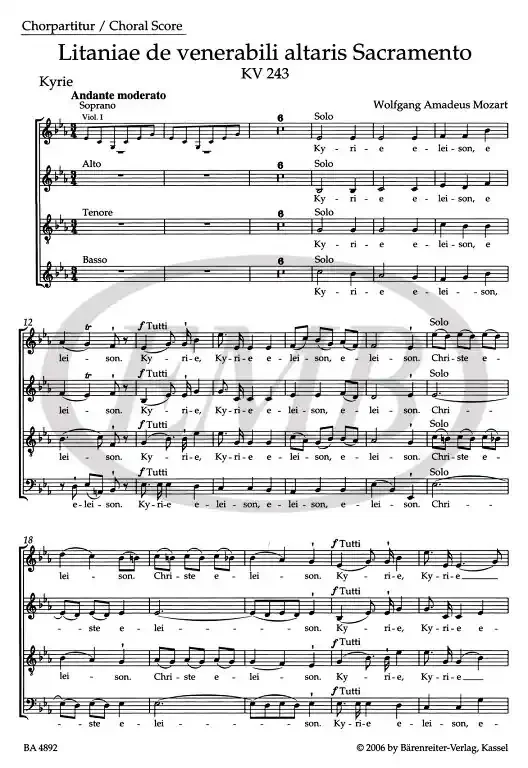 Mozart, Wolfgang Amadeus Litaniae de venerabili altaris Sacramento