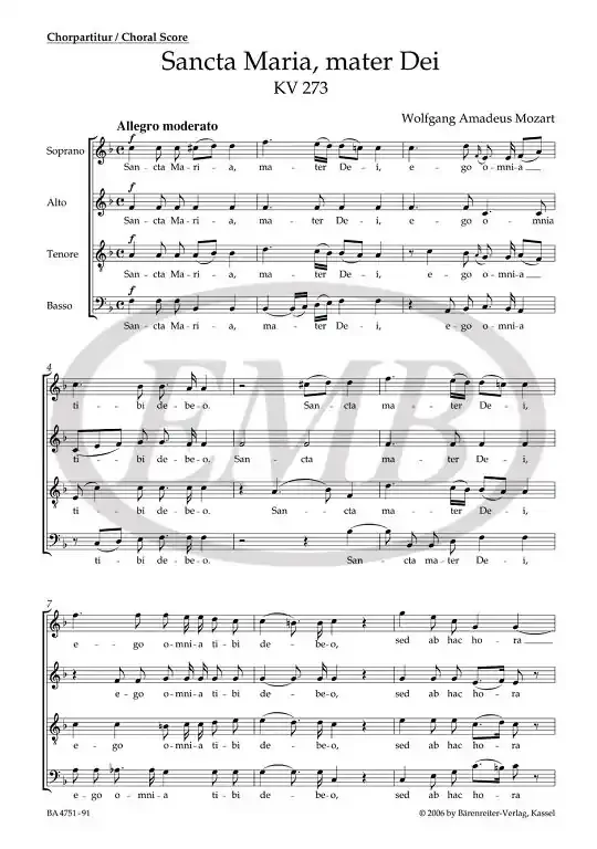 Mozart, Wolfgang Amadeus Sancta Maria, mater Dei