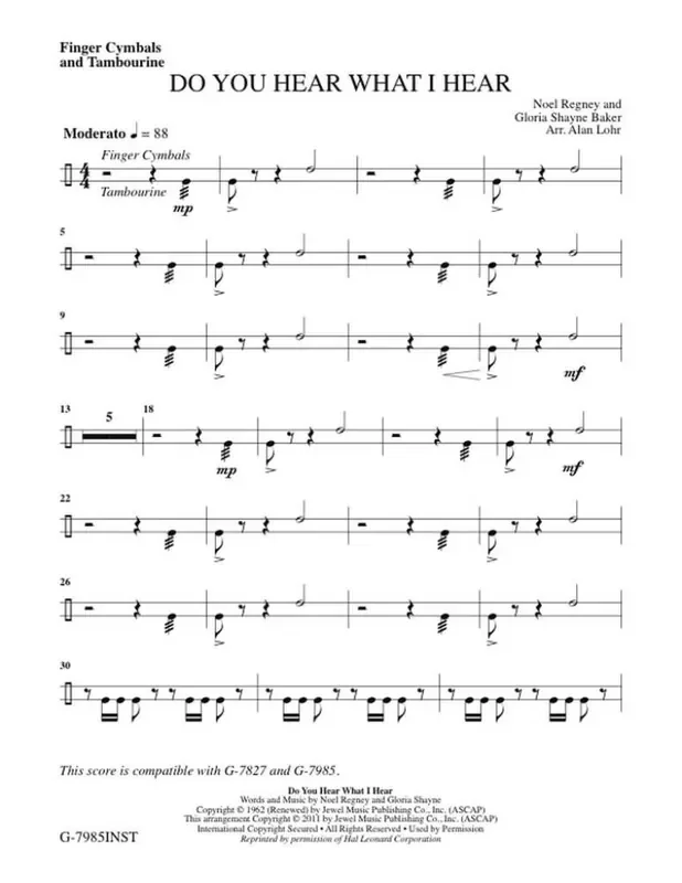 Noel Regney Do You Hear What I Hear-Instrument parts (Arr. Alan Lohr) Gemischter Chor mit Begleitung