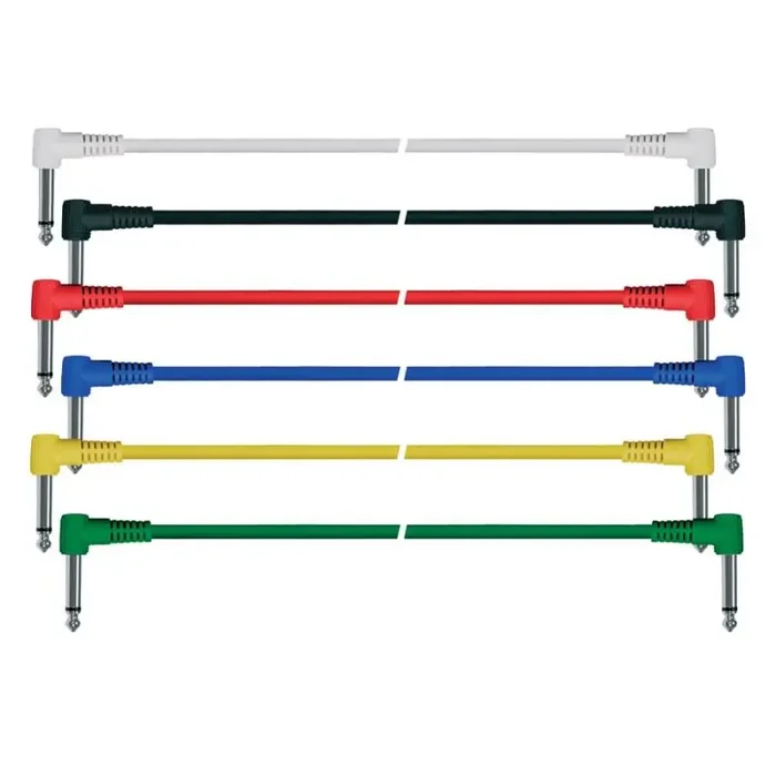 Patch kabels, mono, 0,6 meter, 6 stuks 6 kleuren, aangegoten haakse jacks