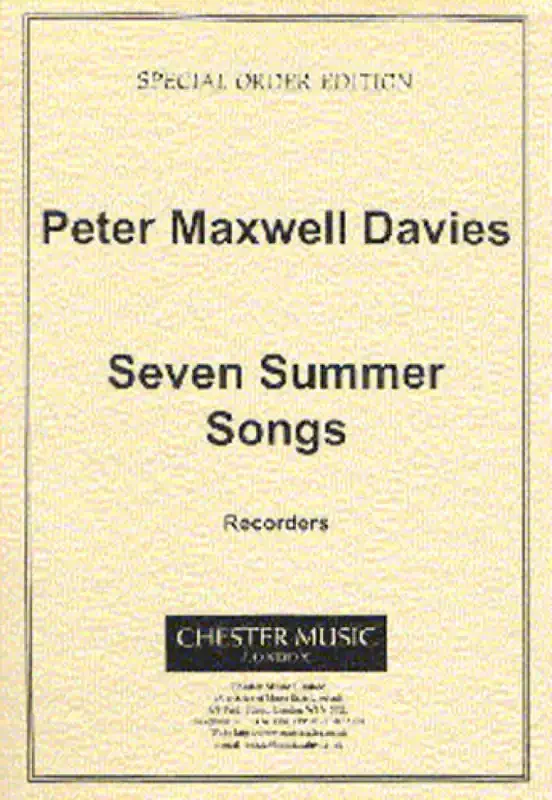 Peter Maxwell Davies Seven Summer Songs – Recorder Percussion Ensemble