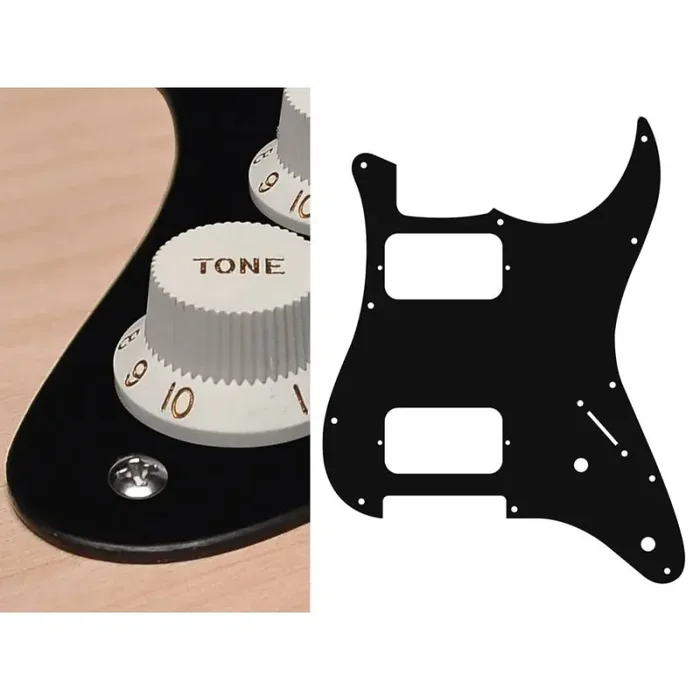 Pickguard Strat, 1 ply, black mat, HH, 2 pot holes, 3-5 switch