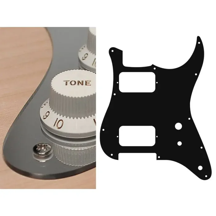 Pickguard Strat, 2 ply, mirror chrome, HH, 2 pot holes, toggle switch