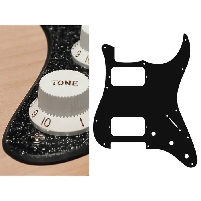 Pickguard Strat, 2 ply, sparkling black, HH, 3 pot holes, 3-5 switch