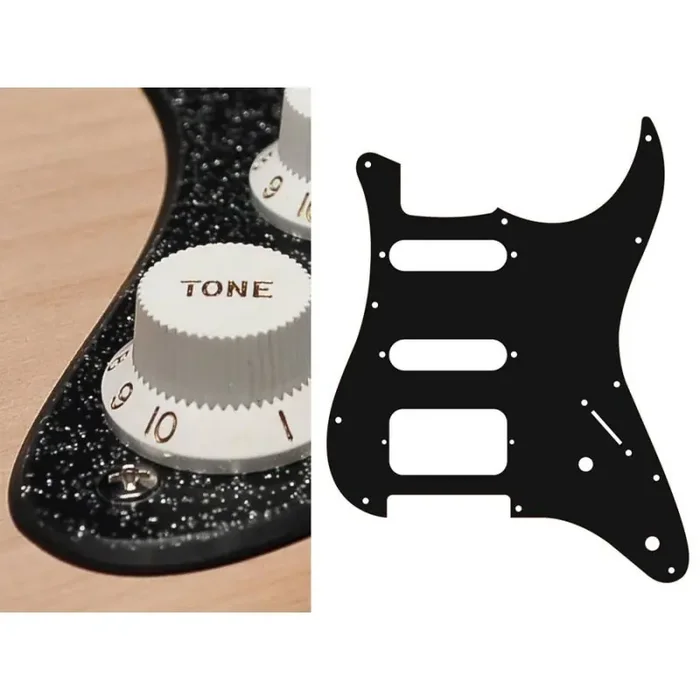 Pickguard Strat, 2 ply, sparkling black, SSH, 2 pot holes, 3-5 switch