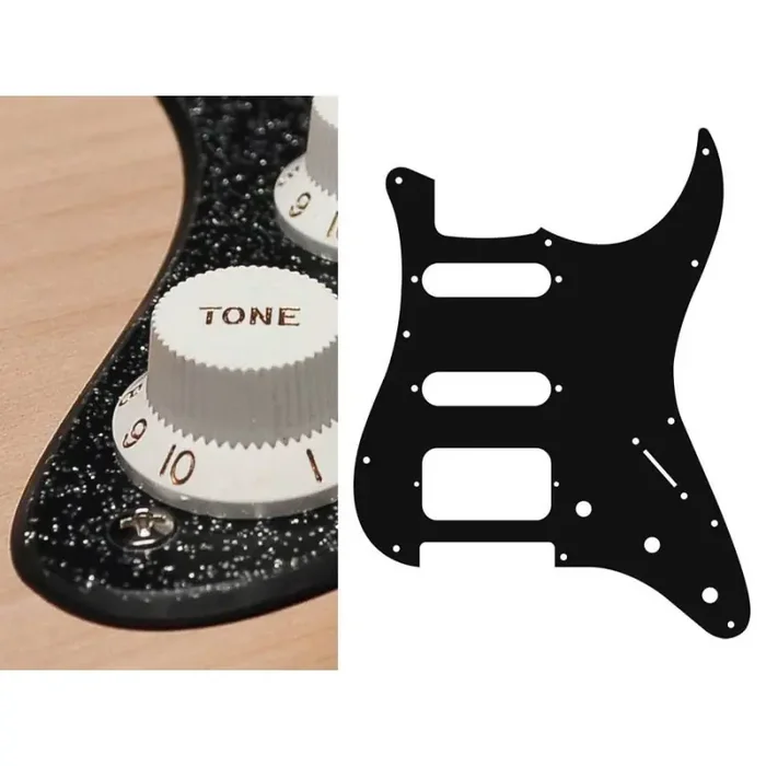 Pickguard Strat, 2 ply, sparkling black, SSH, 3 pot holes, 3-5 switch