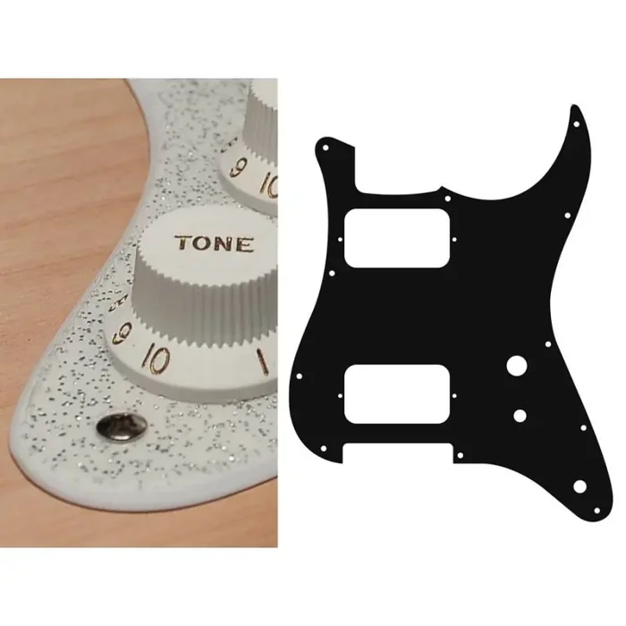 Pickguard Strat, 2 ply, sparkling silver, HH, 2 pot holes, toggle switch