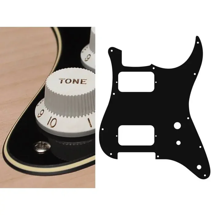 Pickguard Strat, 3 ply, black and cream, HH, 2 pot holes, toggle switch