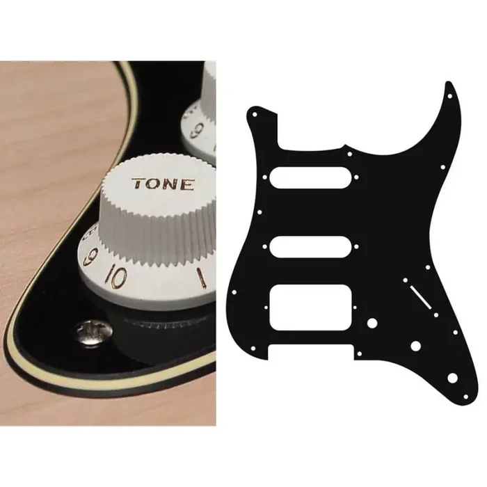 Pickguard Strat, 3 ply, black and cream, SSH, 3 pot holes, 3-5 switch