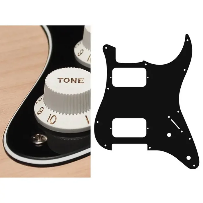 Pickguard Strat, 3 ply, black, HH, 2 pot holes, 3-5 switch