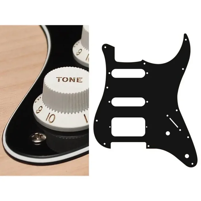 Pickguard Strat, 3 ply, black, SSH, 2 pot holes, 3-5 switch