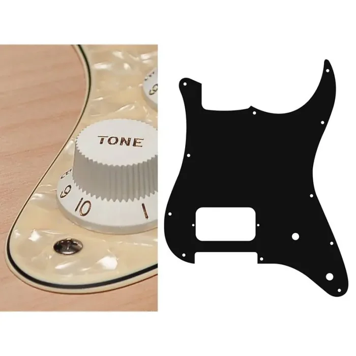 Pickguard Strat, 3 ply, pearl cream, H, 2 pot holes