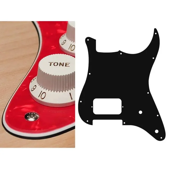 Pickguard Strat, 3 ply, pearl red, H, 2 pot holes