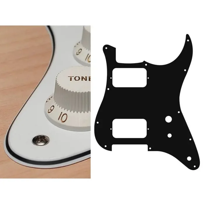 Pickguard Strat, 3 ply, white, HH, 2 pot holes, toggle switch