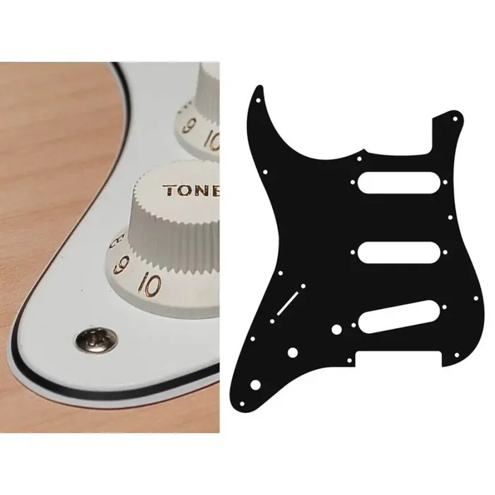 Pickguard Strat, 3 ply, white, standard, SSS, 3 pot holes, 3-5 switch, lefthanded