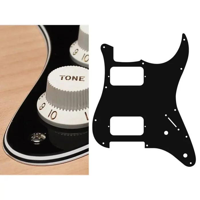 Pickguard Strat, 4 ply, black, HH, 2 pot holes, 3-5 switch