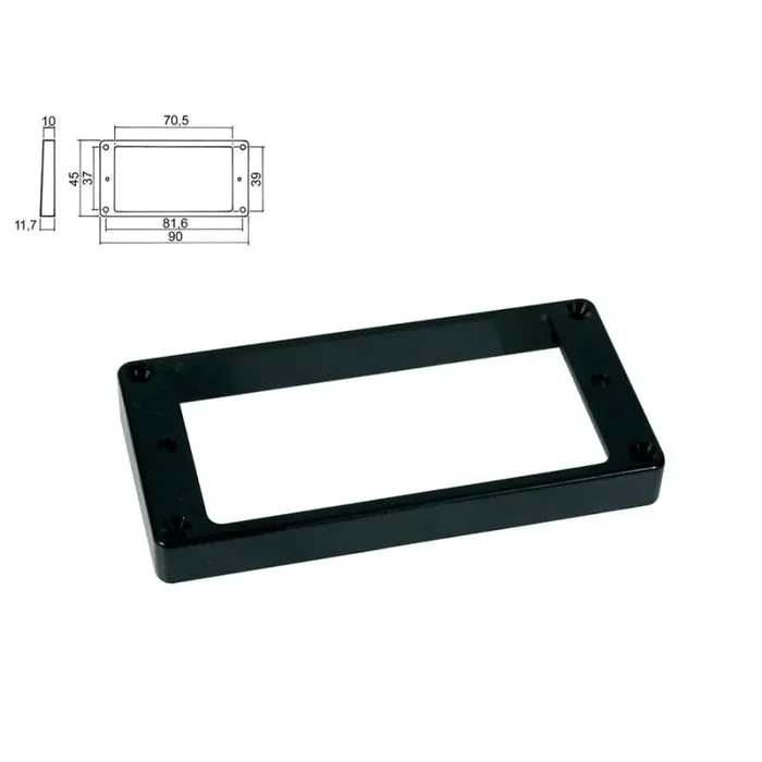Pickup ring, humbucker, plastic, black, height 10,0-11,7mm, high, flat