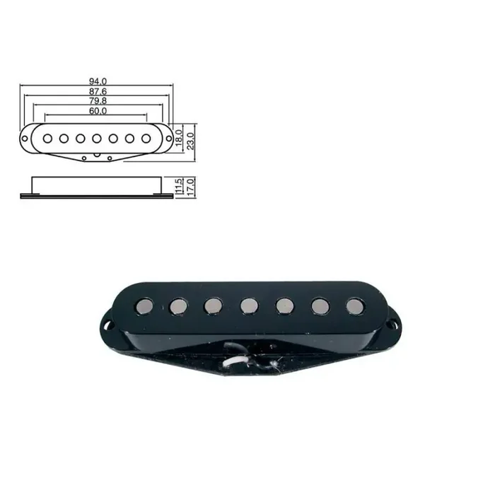 Pickup single coilStrat 7-string black, vintage alnico