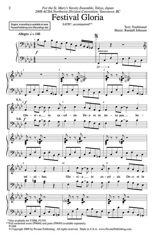 Randall Johnson Festival Gloria Gemischter Chor mit Ensemble