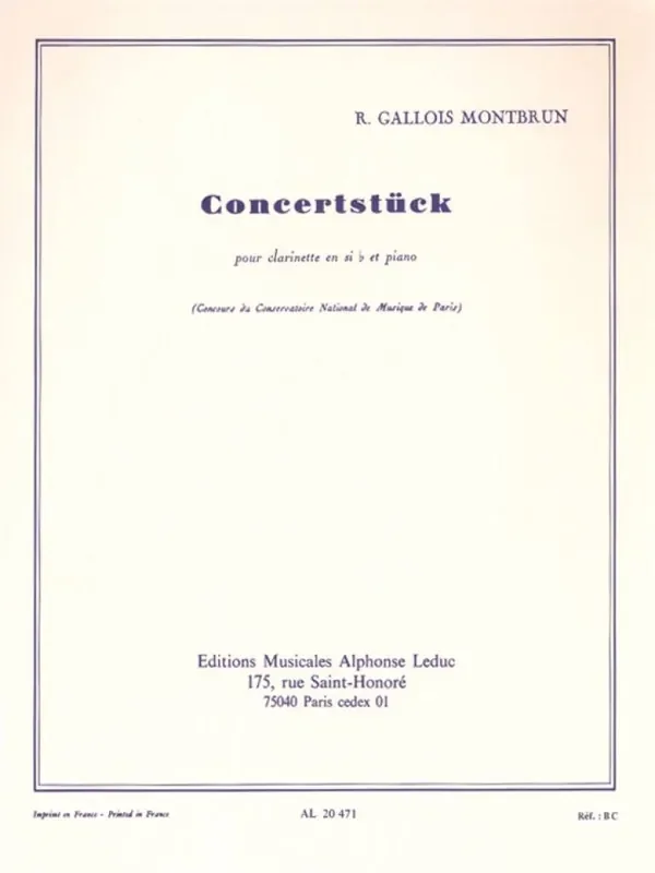Raymond Gallois Montbrun Concertstück For Clarinet And Piano Klarinette mit Begleitung