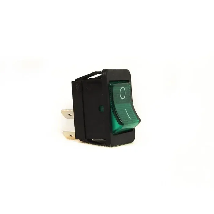 Rocker switch, 2 position, DPST, ON-OFF, lighted green