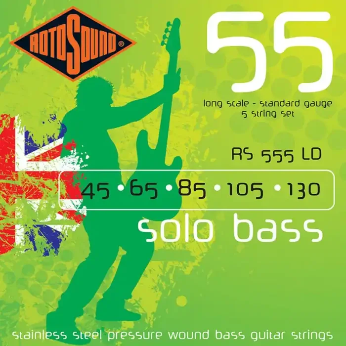 Rotosound Solo Bass 55 snarenset basgitaar, 5-snarig, linea pressure wound 45-130, standard gauge