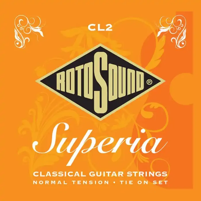 Rotosound Superia snarenset klassiek, clear nylon trebles & silverplated basses, medium tension