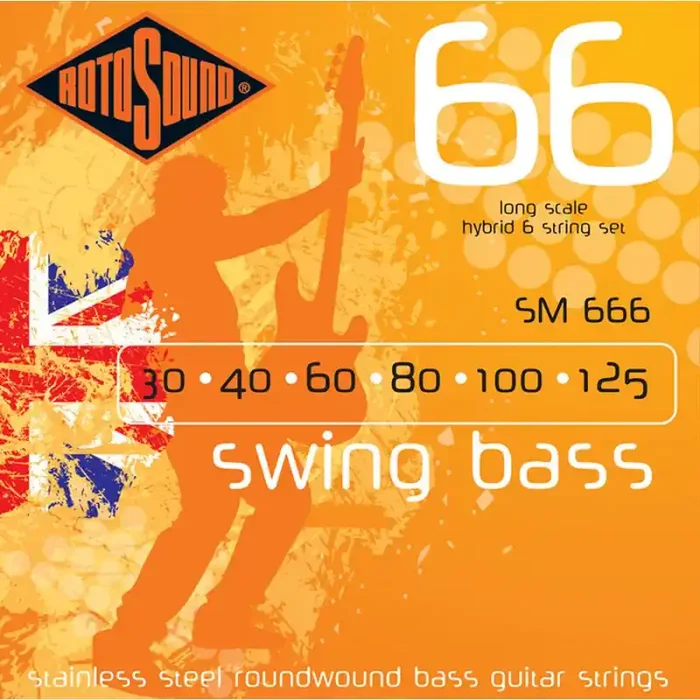 Rotosound Swing Bass 66 snarenset basgitaar, 6-snarig, stainless steel, 30-125, hybrid gauge