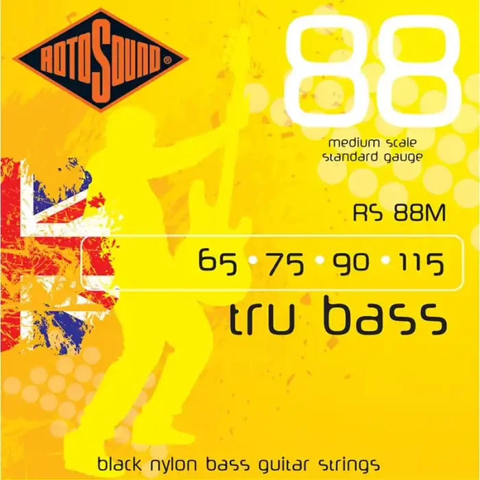 Rotosound Tru Bass 88 snarenset basgitaar, black nylon flatwound, 65-115, standard gauge, medium scale