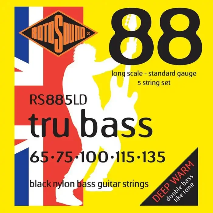 Rotosound Tru Bass 88 string set electric bass 5 black nylon flatwound 65-135, standard gauge