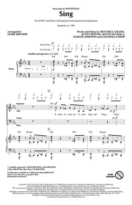 Sing (Arr. Mark Brymer) Gemischter Chor mit Begleitung