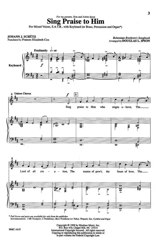 Sing Praise To Him (Arr. Douglas L. Ipson) Gemischter Chor mit Klavier/Orgel