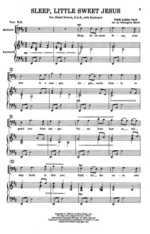 Sleep, Little Sweet Jesus (Arr. Winnagene Hatch) Gemischter Chor mit Klavier/Orgel