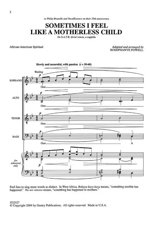 Sometimes I Feel Like a Motherless Child (Arr. Rosephanye Powell) Gemischter Chor mit Begleitung