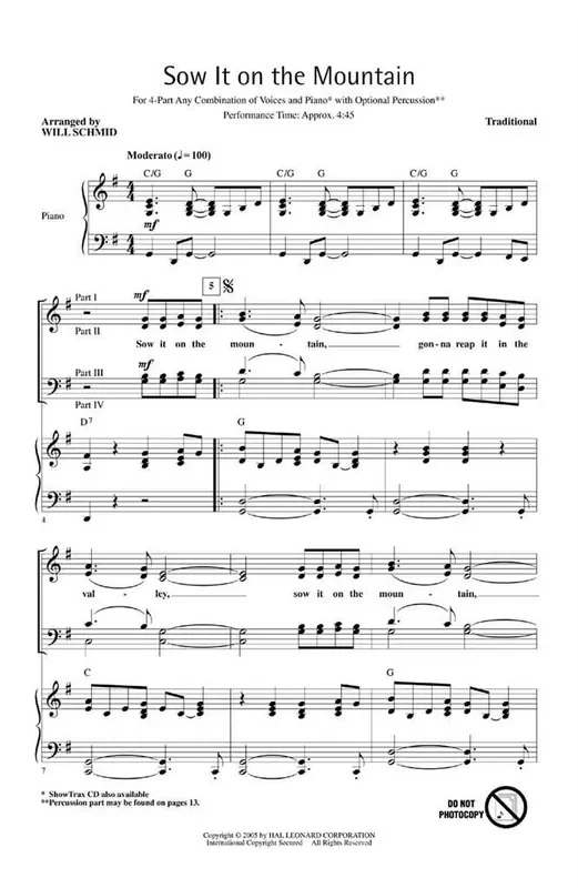 Sow It on the Mountain (Arr. Will Schmid) Gemischter Chor mit Begleitung