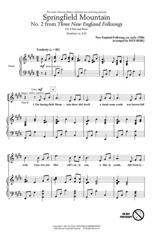 Springfield Mountain (Arr. Ken Berg) Frauenchor mit Begleitung