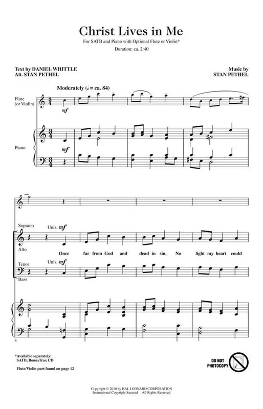 Stan Pethel Christ Lives in Me Gemischter Chor mit Begleitung