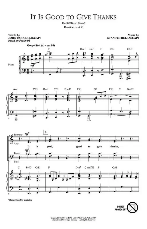 Stan Pethel It Is Good to Give Thanks Gemischter Chor mit Begleitung