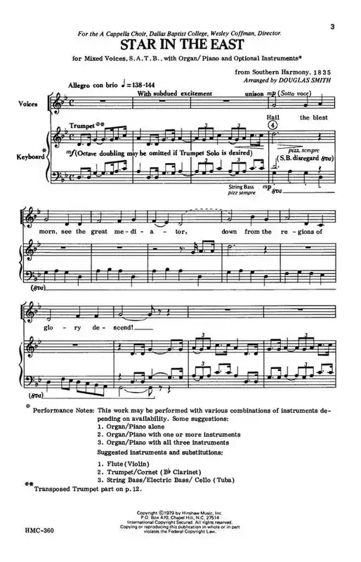 Star In The East (From Southern Harmony, 1835) (Arr. Douglas Smith) Gemischter Chor mit Klavier/Orgel