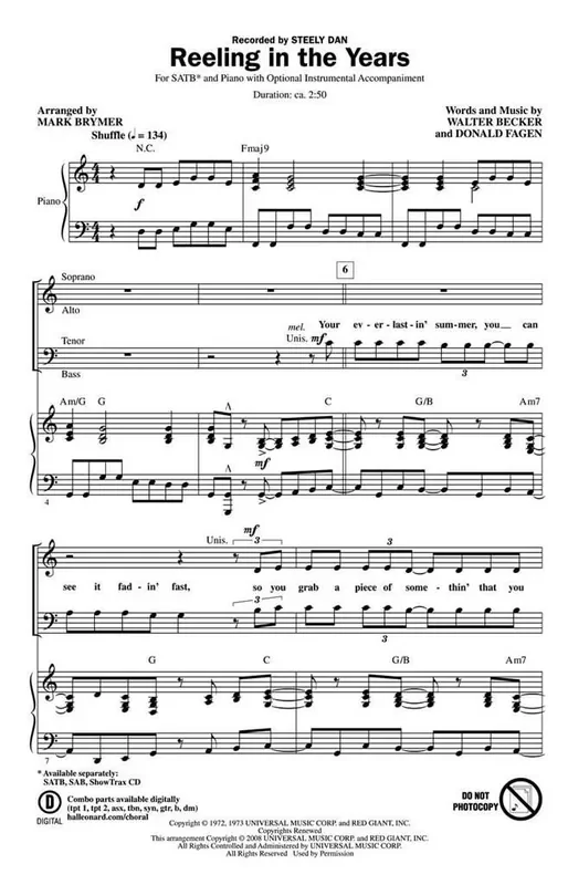 Steely Dan Reeling in the Years (Arr. Mark Brymer) Gemischter Chor mit Klavier/Orgel