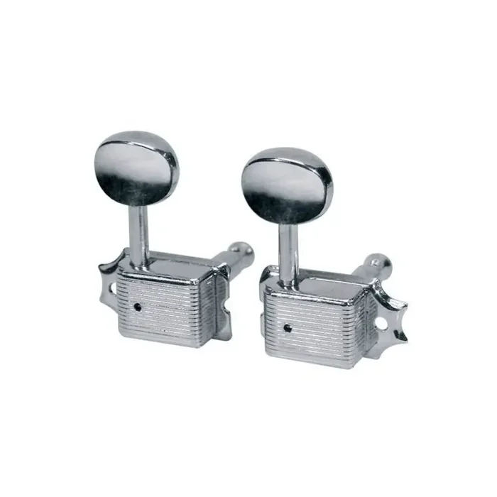 Stemmechanieken voor gitaar, chroom, 6x links, vintage style, metalen knoppen