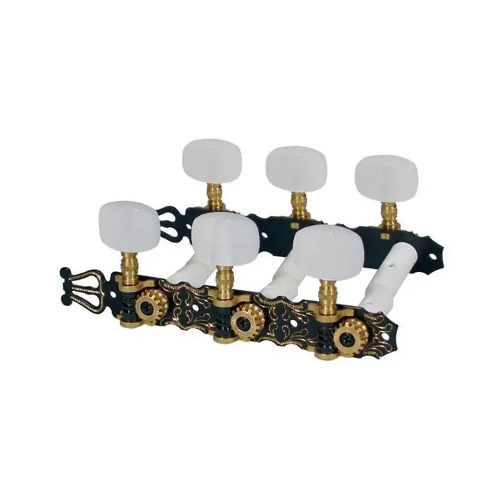 Stemmechanieken voor klassieke gitaar, nylon as, 70mm, parelmoer, zwart gegraveerd